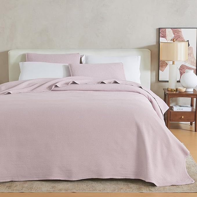 Great Bay Home King Size Pink Quilt Set. Stonewashed, Ultra-Soft, Lightweight Box Stitch Bedding Sets for Boys & Girls. College Dorm Essentials, 3 Piece Set, 1 Quilt 2 Pillow Shams (King, Rose Pink)