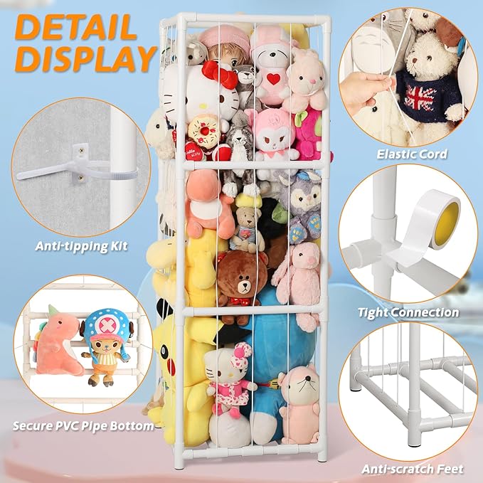 Large Stuffed Animals Storage Zoo Cage, Creative PVC Stuffed Animal Zoo Holder, Space Saver Plush Toys Storage Organizer for Kids Room Playroom White