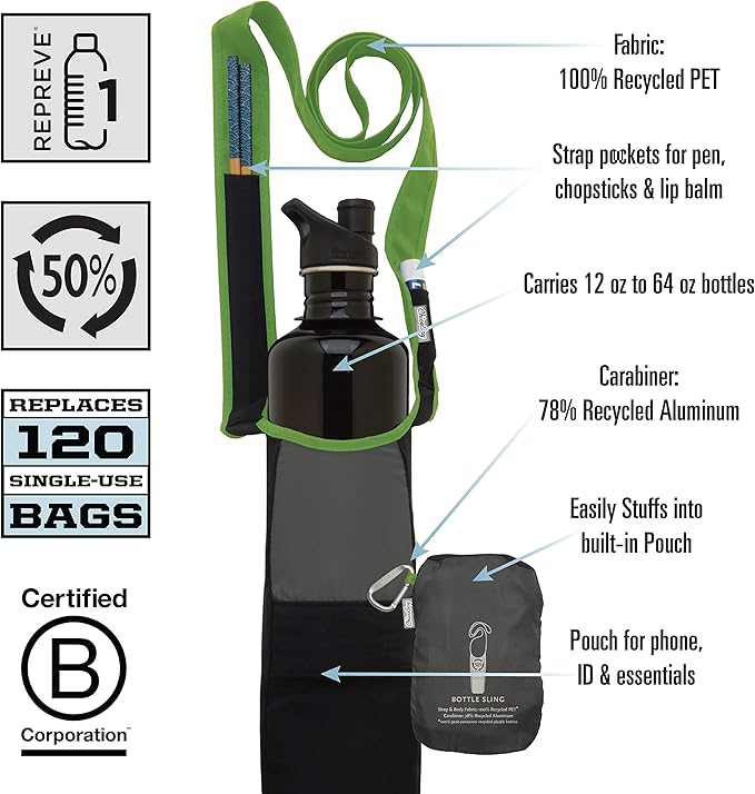 ChicoBag rePETe Water Bottle Sling w/Strap, Carabiner Clip, Built-In Pouch, & Convenient Pockets | Eco-Conscious | Perfect for Walks, Hikes, Outdoor Festivals | Amethyst (Pack of 2)