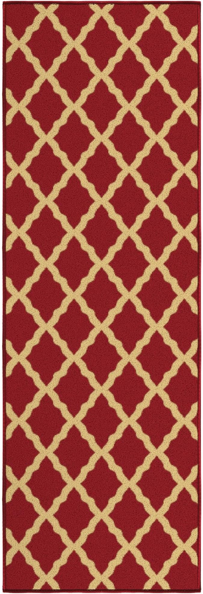 Machine Washable Elegant Trellis Design Non-Slip Rubberback 2x5 Traditional Runner Rug for Hallway, Kitchen, Bedroom, Entryway, 20" x 59", Red
