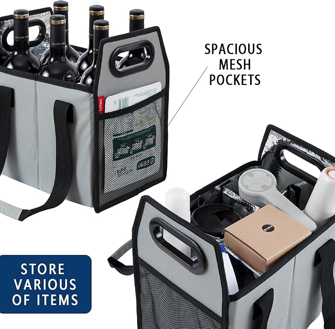 Bottle Wine Carrier Collapsible 6 Bottle Storage Box Reusable Portable Wine Bottle Carrier Case for Tote Bag Moving, Vacation Bottle Caddy Grocery Shopping Wine Tasting Accessory