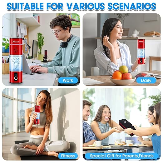 Hydrogen Water Bottle, 3000+ ppb Hydrogen Water Bottle Generator with SPE/PEM Technologyand LED Display, Hydrogen Water Ionizer Machine for Office, Home, Travel,Gift (Red)