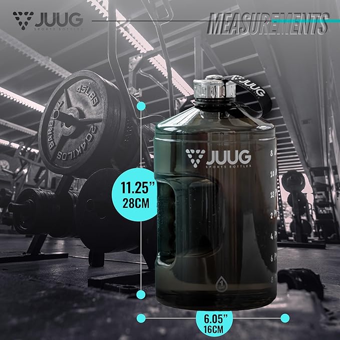 JUUG 1 Gallon Water Bottle with Times to Drink - Gallon Water Jug with Handle - 128oz Leakproof BPA Free Bottle for Gym Fitness- One Gallon Water Bottle with Motivational Time Markers