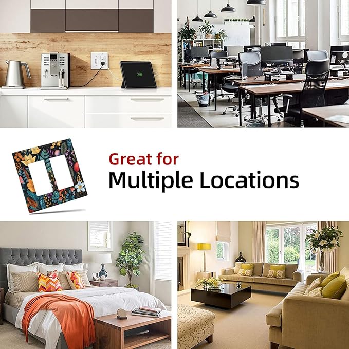 Boho Floral Vintage Flower Leaves Rustic Wildflower Plants 2 Gang Rocker Decora Light Switch Covers Dual Outlet Covers Wall Plate Decorative Switchplate Electrical Faceplate GFCI for Country Bedroom