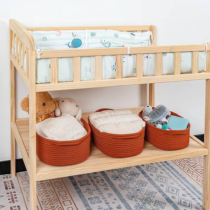 CubesLand Small Shelf Shelves Closet Basket,Woven Toy Basket Bin for Organizing,Storage Cube Organizer Basket Bin,Cute Rope Gifts Basket,Dog Cat Toy Basket Box,Over Toilet Storage Basket,Rust 5-Piece