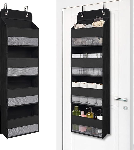 Heavy Duty Over Door Organizer, Hanging Organizer Storage with 4 Large Capacity Pockets, Closet Bathroom Nursery Bedroom Dorm, Toys Cosmetics Sundries and Baby Essentials, Black