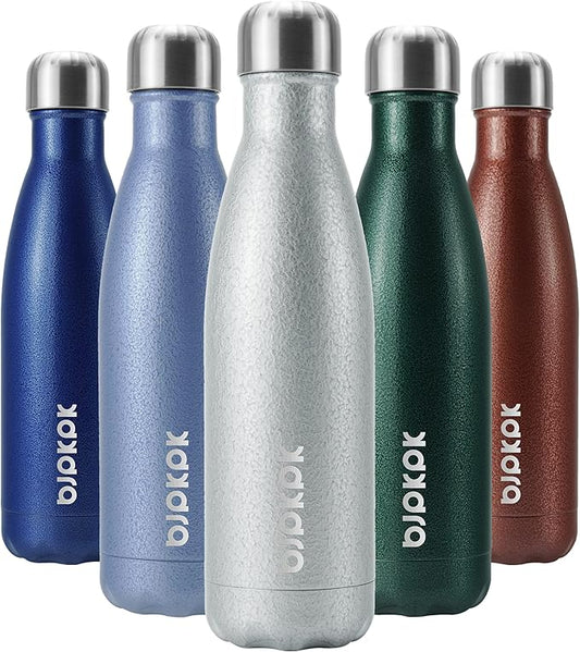 BJPKPK Insulated Water Bottles 17oz, Leak Proof Stainless Steel Water Bottle Keeps Cold for 24H and Hot for 12H, BPA Free Water Bottle,Silver