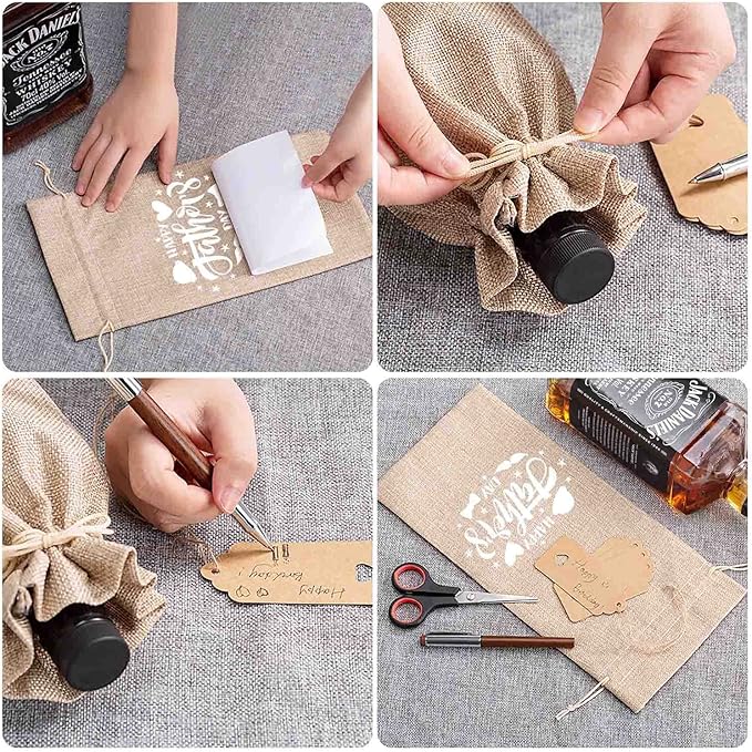 Homum 24Pcs Premium Burlap Wine Bags and 12Pcs Gift Tags, Reusable Wine Gift Bags with Drawstrings, Wine Bottle Bags, Wine Bags for Wedding, Birthday, Blind Tastings, Christmas,Party, Home Storage