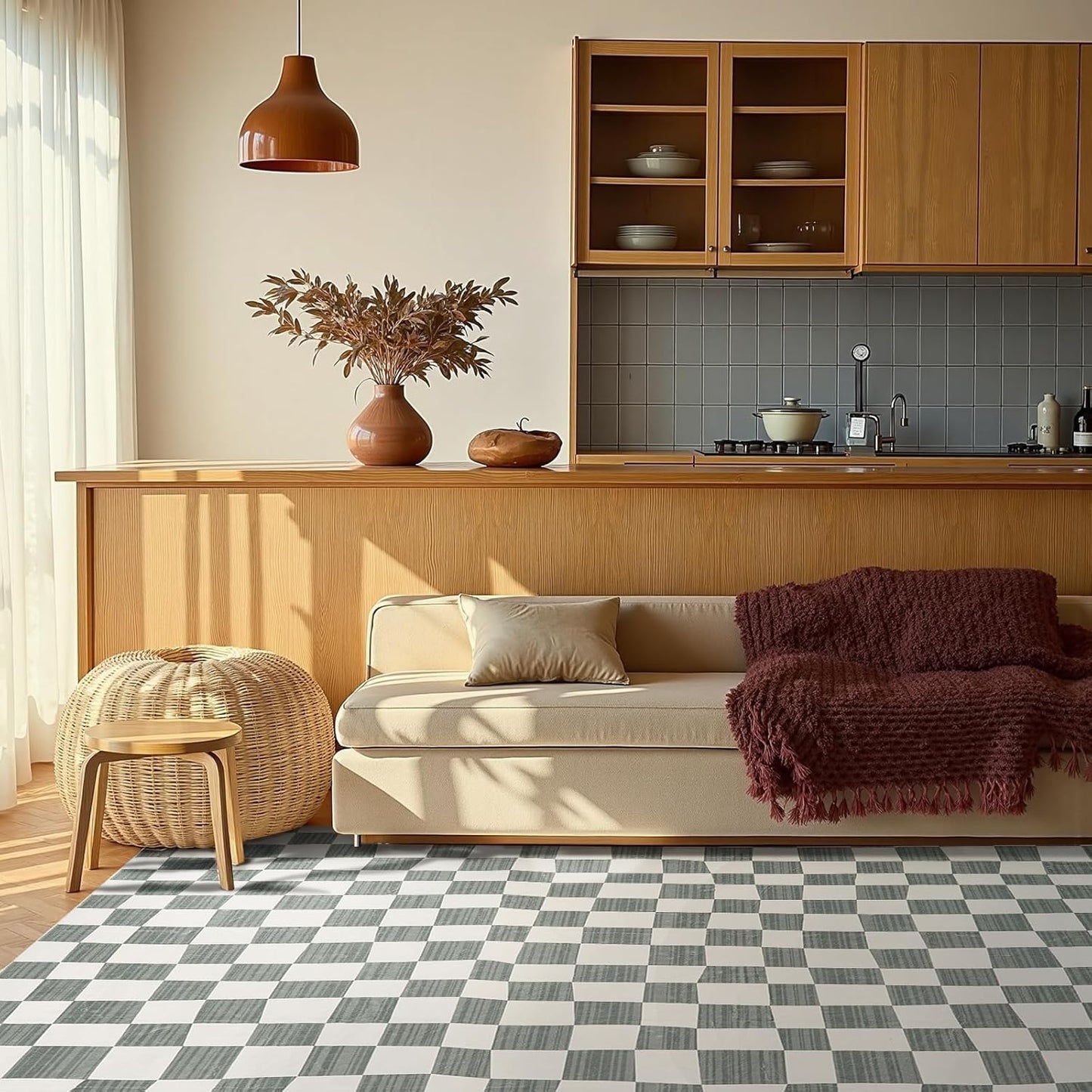 jinchan 8x10 Checkered Area Rugs for Kids Room - Machine Washable Soft Rug Modern Geometric Lattice Non-Slip Carpet for Nursery Playroom Classroom Living Room Bedroom Dining Room Home Office Grey