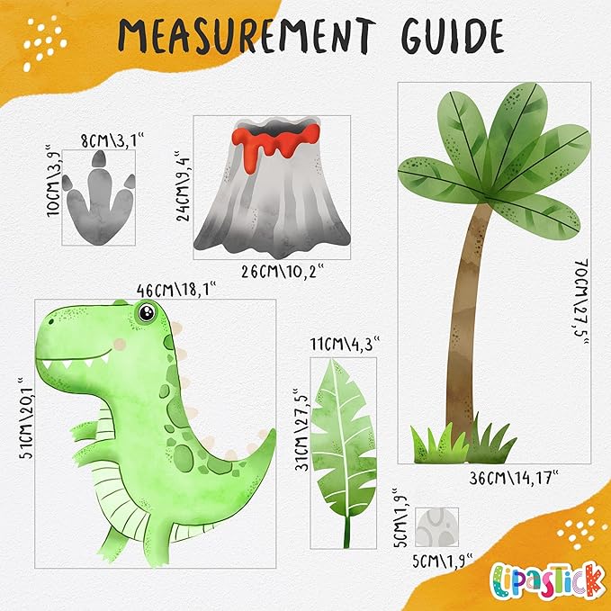 Large Dinosaur Wall Decals by Lipastick - 109 pcs Watercolour Dinosaur Kids Wall Stickers - Dinosaur Footprints Silhouettes Decals for Walls – Peel and Stick Decal for Kids Bedroom Nursery XXL Size
