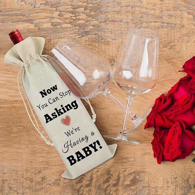 Christmas Gift for Mother Father Wine Bags Pregnancy Announcement Gift for Parents Surprised Christmas Gifts for Husband Drawstring Wine Wrap Bottle Bags Birthday Gift for Her Him Mother in Law Gift