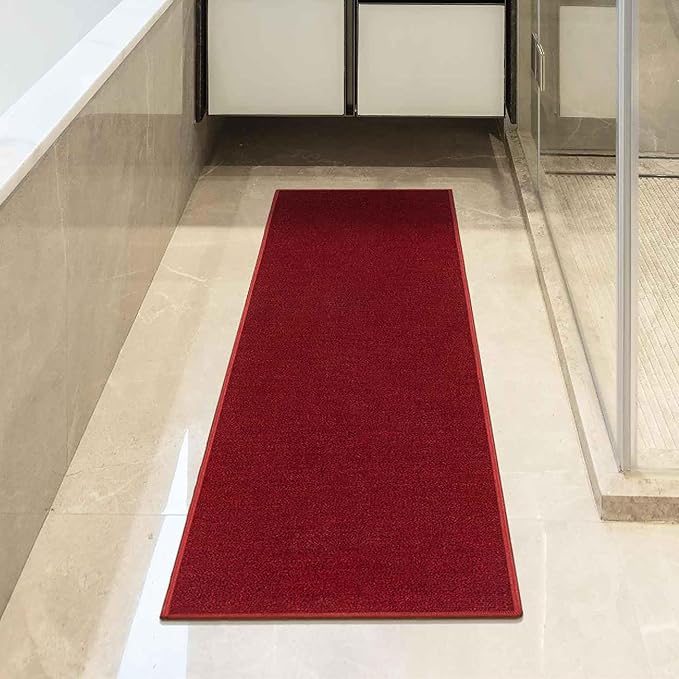 Machine Washable Modern Solid Design Non-Slip Rubberback 2x6 Traditional Runner Rug for Hallway, Kitchen, Bedroom, Living Room, 2'2" x 6', Red