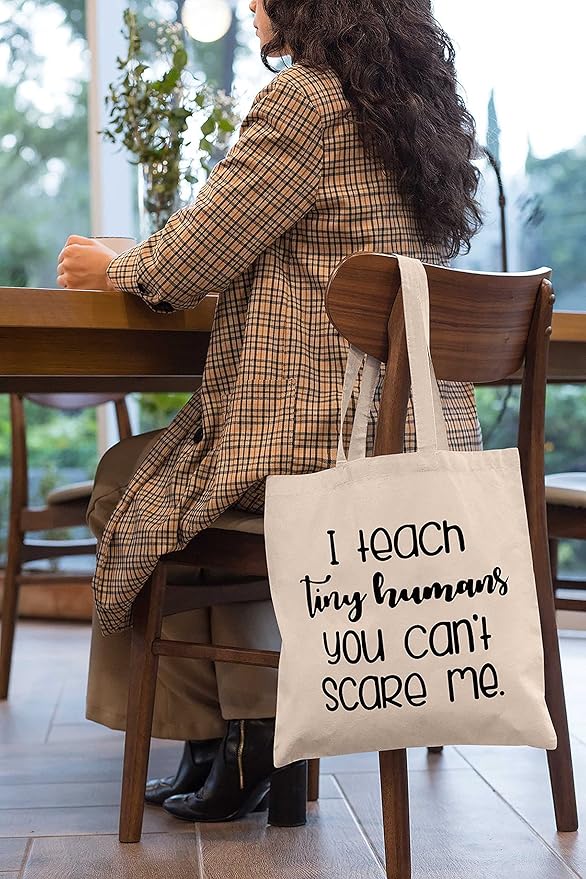 LIBIHUA I Teach Tiny Humans You Can't Scare Me - Shoulder Bag Shopping Bag Tote Bag for Teacher- Appreciation Gifts for Teachers - Birthday Christmas Gifts for Preschool Teachers