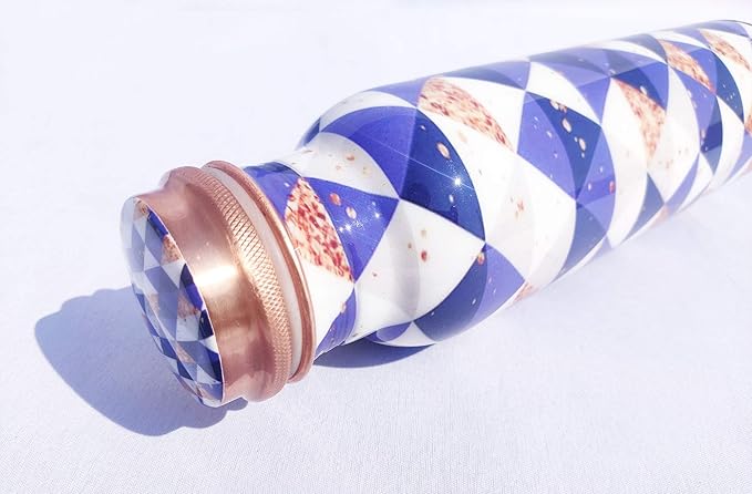 Pure Printed Copper Water Bottle - Leak Proof Ayurvedic Drinkware Copper Vessel for Sports, Gym, Outdoors, Yoga, Health Benefits (30 oz)