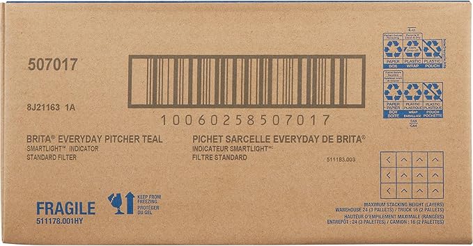 Brita Large Water Filter Pitcher for Tap and Drinking Water with SmartLight Filter Change Indicator, Includes 1 Standard Filter, BPA-Free, Lasts 2 Months, 10-Cup Capacity, Teal