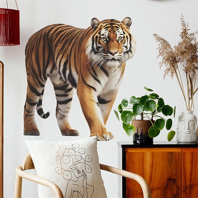 Lifelike Tiger Wall Decal 3D Animals Wall Sticker Safari Wall Decor for Nursery Kid'sroom School Classroom Livingroom Bedroom Bathroom Decoration (Lifelike Tiger 2)