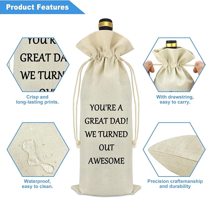 Dad Gifts from Daughter Son Wine Bag Dad Birthday Gifts Father’s Day Gifts Awesome Dad Gifts Father Dad In Law Bonus Dad Step Dad Christmas Appreciation Gifts Drawstring Burlap Wine Bottle Bag Cover
