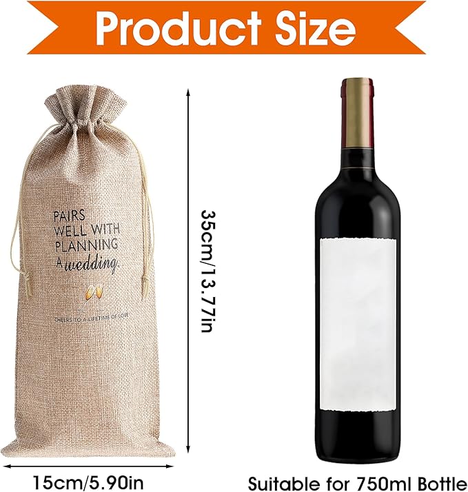 Wedding Wine Bag, Engagement Gifts Wine Bag, Bridal Shower Gifts for Newlyweds Cotton Linen Wine Bag With Drawstring Ideas Wine Bottle Bag for Wedding Planner Couples Bachelorette Party
