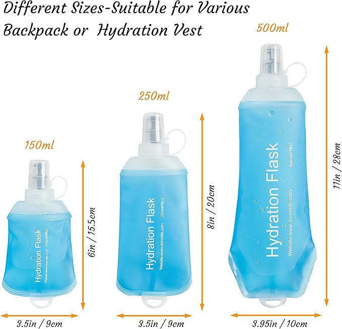 J.CARP 2Pcs 150ml Soft Flask Running Water Bottles, TPU Foldable Running Hydration Flask for Hydration Pack Cycling Hiking Climbing Outdoors Motorbike