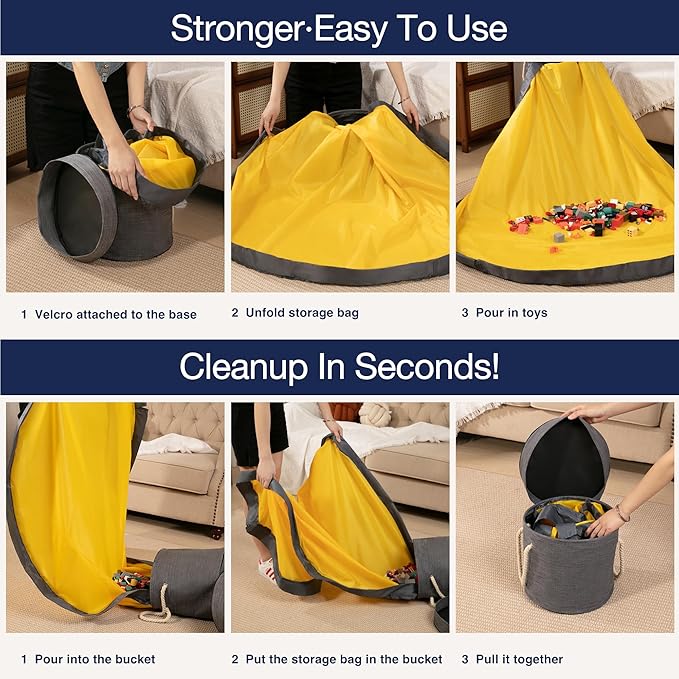 EXQ Home Toy Storage Basket and Building Bricks Toy Play Mat for Kids Rooms- Organizer Storage Organizer for Toys, Playroom Canvas Bag Gift for Boy/Girls (Grey 13" x12")