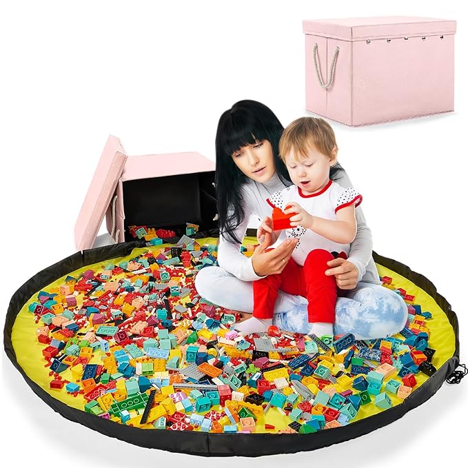 Toy Storage Box + Play Mat for Kids Toy Chest Organizer Kids Toy Storage Organizer Foldable Big Storage Bins with Lids Large Toy Box for Boys Girls Toy Holders for Kids Rooms Nursery (Pink)