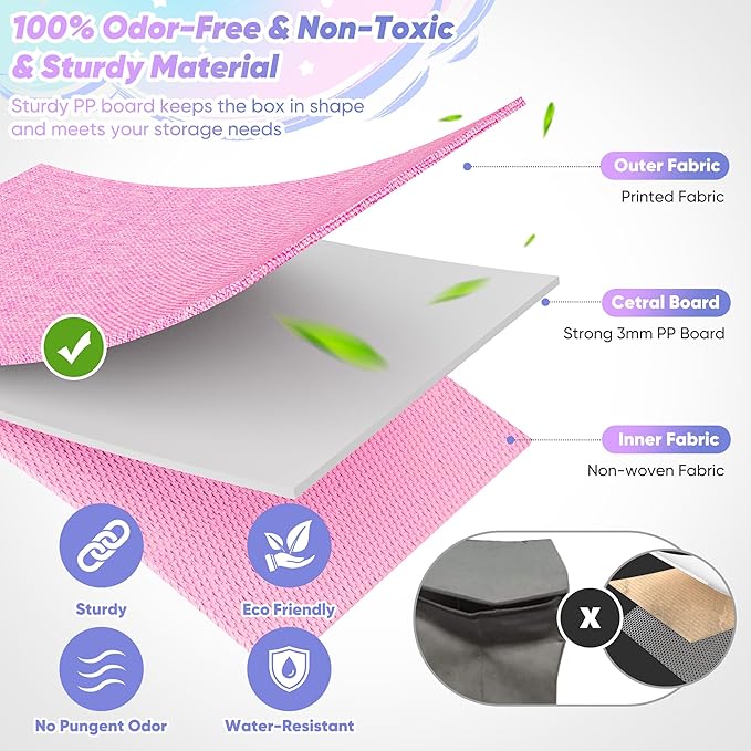 Extra Large Toy Box, Toy Box for Kids Boys Girls, Collapsible Sturdy Toy Storage Organizer with Mesh Pockets, 41"x14"x16" Kids Toy Chest Boxes Bins Baskets for Nursery, Playroom, Pink