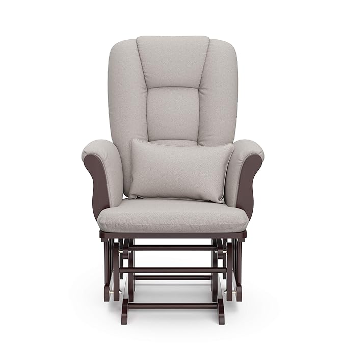 Storkcraft Tuscany Custom Glider and Ottoman with Free Lumbar Pillow (Espresso/Taupe Swirl) - Cleanable Upholstered Comfort Rocking Nursery Chair with Ottoman