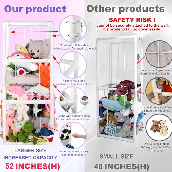 Large Stuffed Animals Storage, Zoo Stuffed Animal Holder Space Save Vertical Stuffed Animals Storage PVC with Elastic Band and Net for Playroom Birthday Gift for Bedroom Nursery