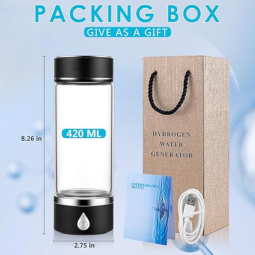 Hydrogen Water Bottle with PEM SPE Technology - 2024 for Men Women - A Portable Rechargeable Hydrogen Water Generator with Gift Box, Hydrogen Water Ionizer Machine for Home Office Travel (Black)