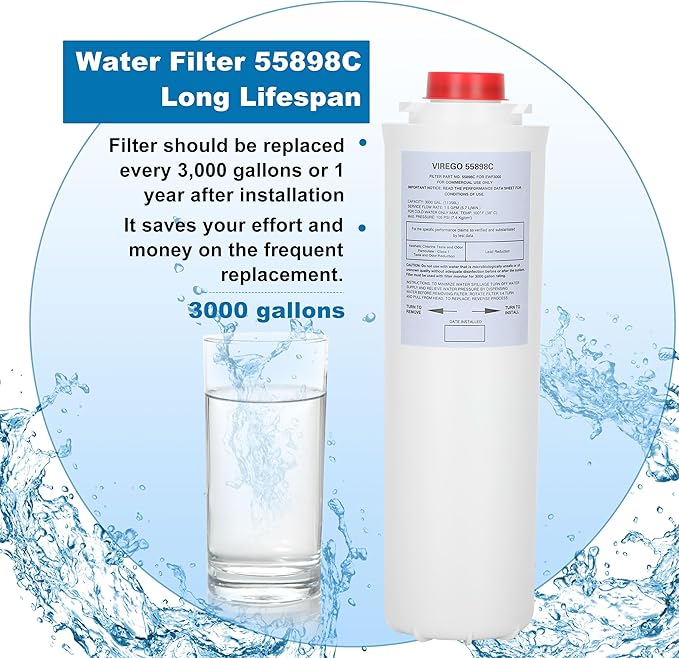 55898C Filter, Replace for Halsey Taylor 55898C Drinking Fountain Replacement Water Filter By NSF/ANSI 42 Certified, Filter 55898C Compatible with Water Sentry 55898C Filling Station, 3000 Gal No Chip