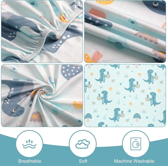 Pack n Play Fitted Sheet. 2 Piece Mini Crib Sheet. Elastic Playard Sheet. Portable Sheet Set. Elastic Convertible Playard Set. Compatible with Graco Pack n Play (More Dinosaurs)