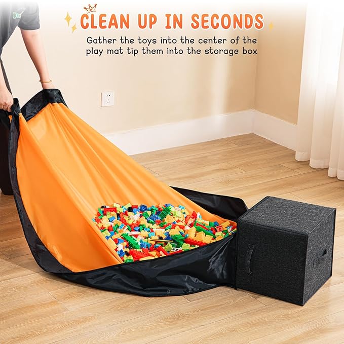 Toy Storage Basket and Play Mat 13" Stackable and Foldable Cube Toy Organizers and Storage Bins for Kids