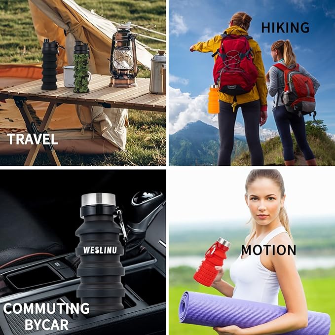 Collapsible Water Bottle, Reuseable BPA Free Silicone Foldable Water Bottles for Travel Gym Camping Hiking, Portable Leak Proof Sports Water Bottle…