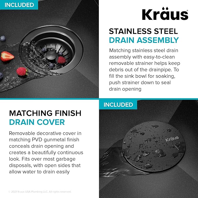 KRAUS Kore 27 Inch Undermount Workstation 16 Gauge Stainless Steel Single Bowl Kitchen Sink with Accessories in PVD Gunmetal Finish with Accessories, KWU110-27-PGM