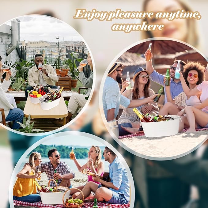 Galvanized Tub Beverage Tubs, 3pcs Metal Ice Buckets for Cocktail Bar 3 Gallon Wine Beer Drink Buckets with Handles Large Tin Tub Cooler Mimosa Bar Supplies Ice Bucket (White)