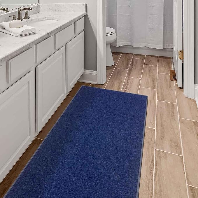 Machine Washable Modern Solid Design Non-Slip Rubberback 2x6 Traditional Runner Rug for Hallway, Kitchen, Bedroom, Living Room, 2'2" x 6', Navy