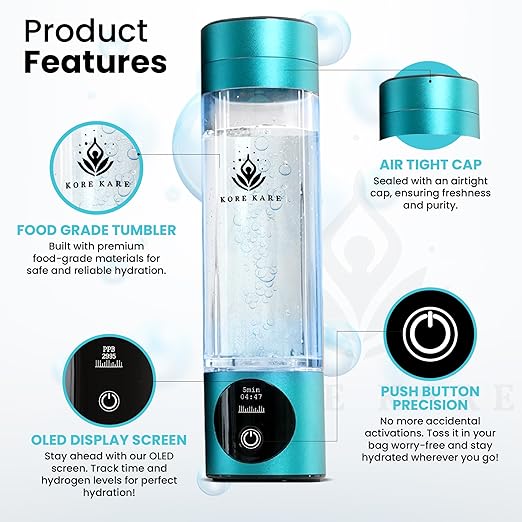 Hydrogen Water Bottle, Hydrogen Water Bottle Generator Produces Pure Hydrogen Water, SPE/PEM Technology, OLED Display, Purification Vent, Generates up to 5500 PPB, Best Hydrogen Water Generator.