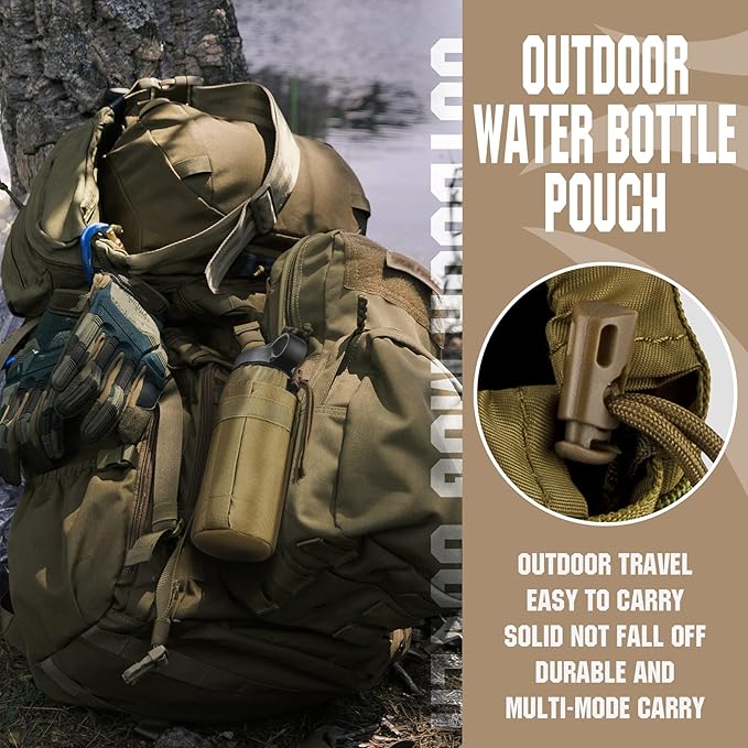 IronSeals Adjustable Tactical Water Bottle Pouch Foldable MOLLE Water Bottle Holder Drawstring Open Top Travel Water Bottle Bag