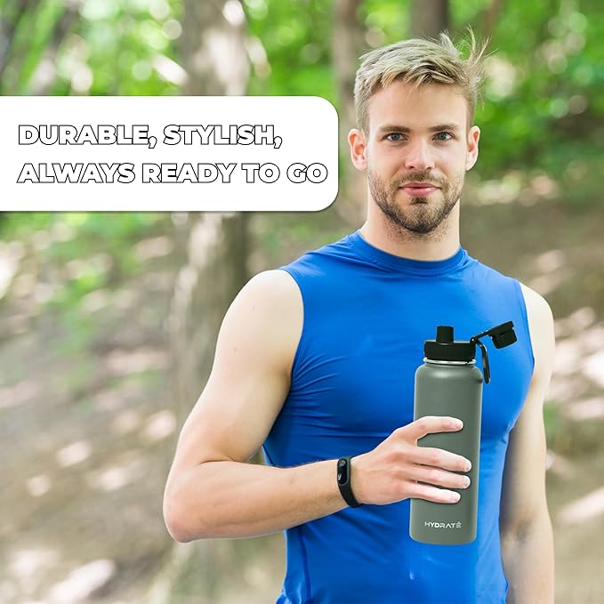 HYDRATE Insulated Stainless Steel Water Bottle - Large Reusable Flask with Leak-Proof Design and Convenient Handle - Double Vacuum Insulation for School, Work, or Adventure