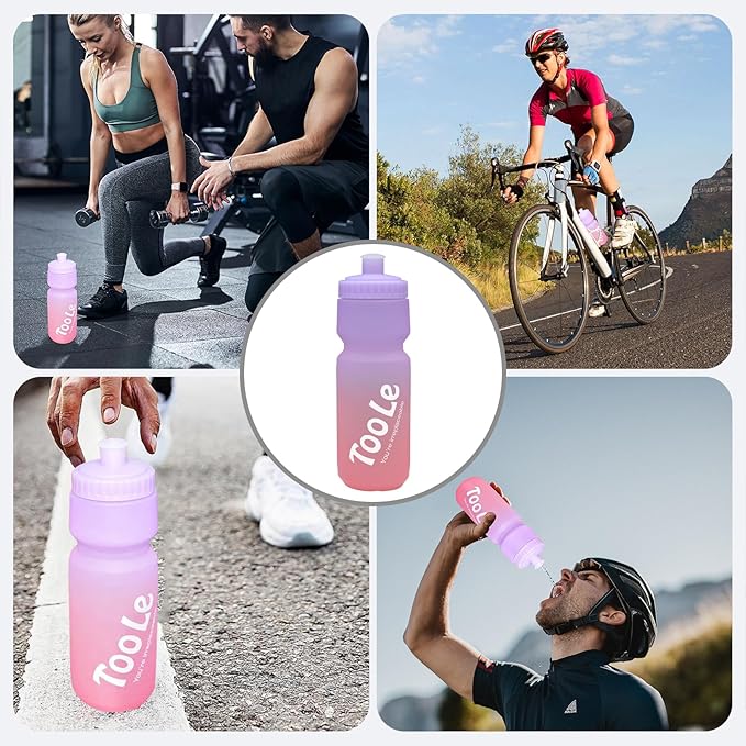 Bike Squeeze Water Bottle w/Pull Top Lid, Leakproof, BPA Free, Easy Squeeze Reusable Water Bottles for Fitness, Cycling, Running, Hiking, School, Fresh Color 24 Oz (1 Pack)