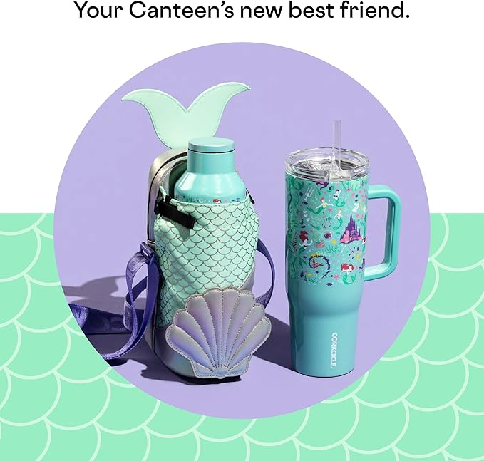 Corkcicle x Disney Princess Ariel Crossbody Water Bottle Sling Bag, Fits 16 oz to 40 oz Tumbler – Water Bottle Holder with Strap Securely Holds Bottle, Cards, Phone, & Keys