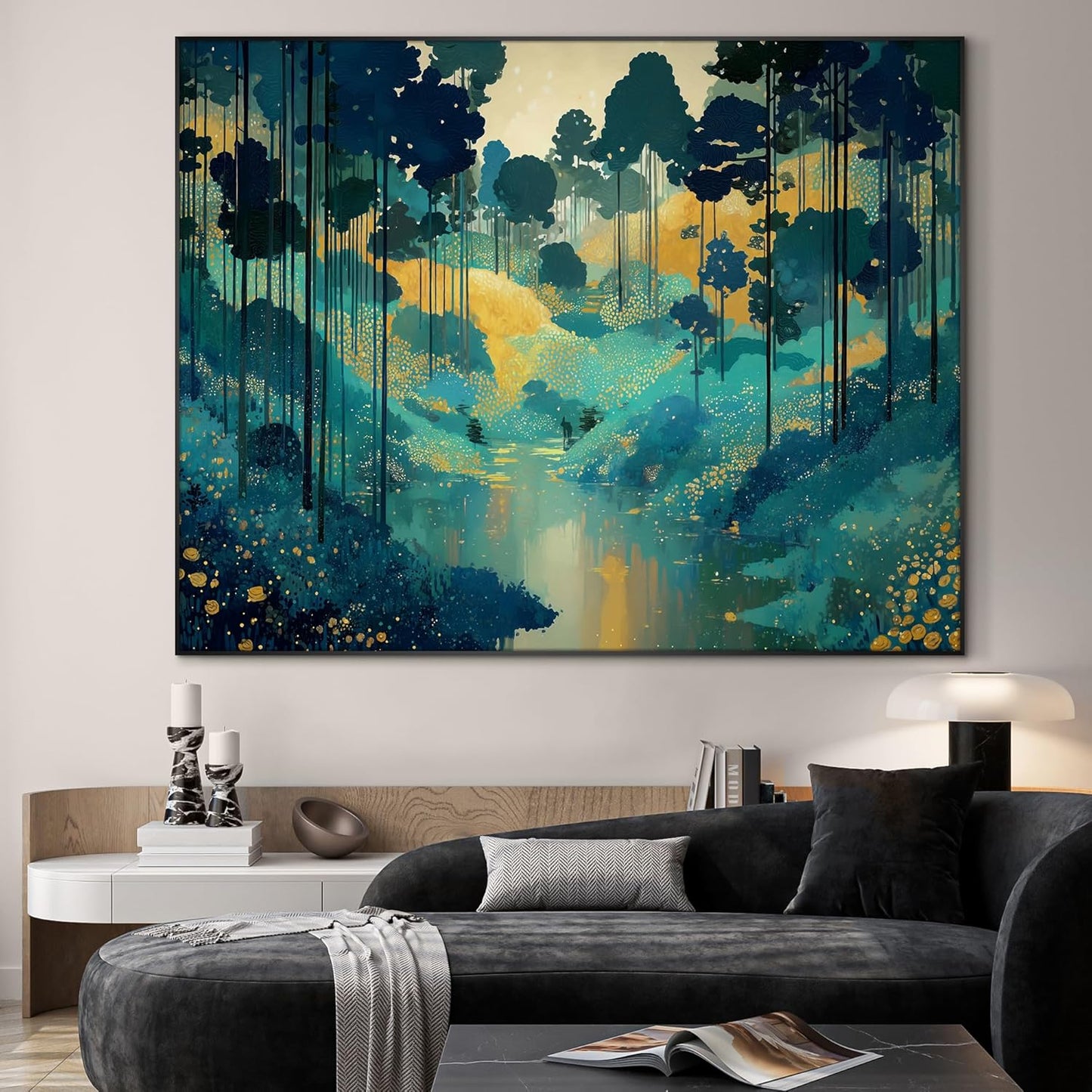 SIGNWIN 46"x60" Extra Large Framed Wall Art Whimsical Fantasy Forest, Vibrant Nature Landscape for Home Living Room Bedroom Decor (Frame Assembly Required)