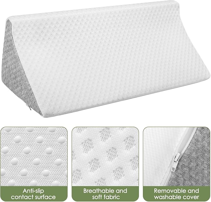 Wedge Pillow for Side Sleeping, 20in Triangle Bed Wedges & Body Positioners for Back Pain Relief, Seniors, After Surgery, Preventing Bedsores, Pregnancy Support