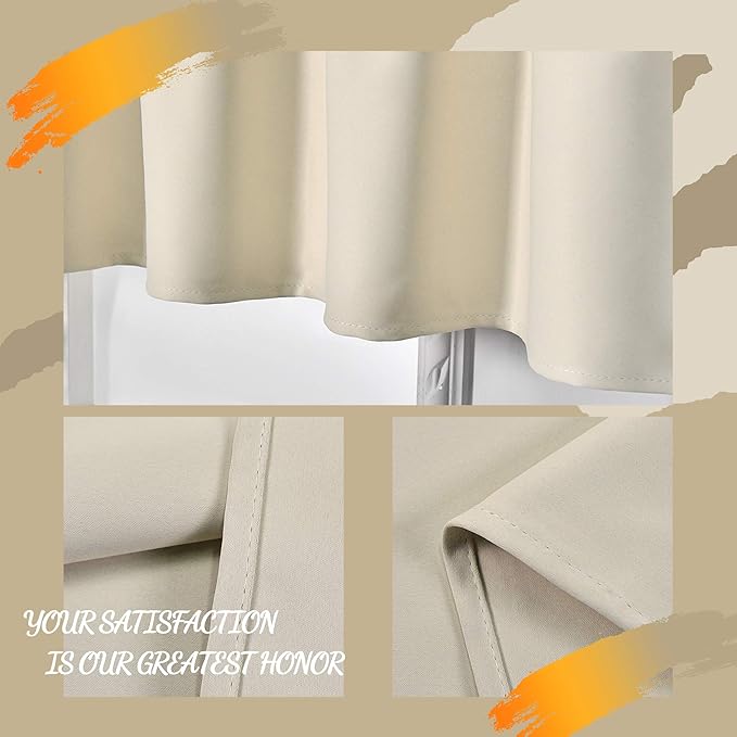 Beige Valance for Windows 72x18 Inch Solid Thermal Insulated Blackout Rod Pocket Kitchen Short Curtain Toppers Valance for Bathroom Living Room 1 Panel