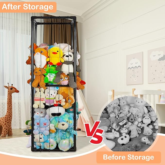 FIOBEE Stuffed Animals Storage Zoo Thicken PVC Tube Kids Toy Storage Organizer with Elastic Band Large Stuffed Animals Holder for Nursery Playroom Bedroom Room Furniture Plush Storage, Black
