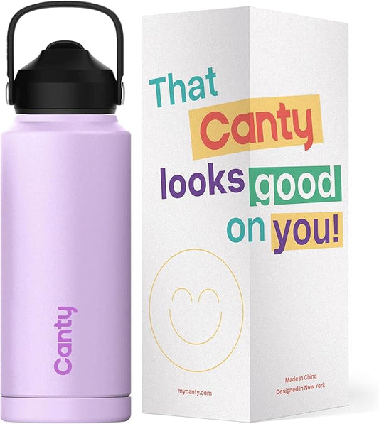 Canty Stainless Steel Water Bottle with Straw, Anti-Slip Base and Giftable Full Colored Box, Great for Travel (Lavender, 32 Oz)