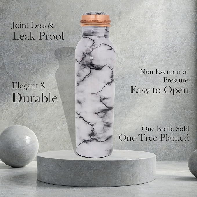 Craft Trade Copper Water Bottle 32 Oz Extra Large Ayurvedic Pure Copper Vessel For Drinking - Leak Proof Joint Less Indian Ayurveda Health Benefit Water Bottle For Office, Gym Hotel and Sports