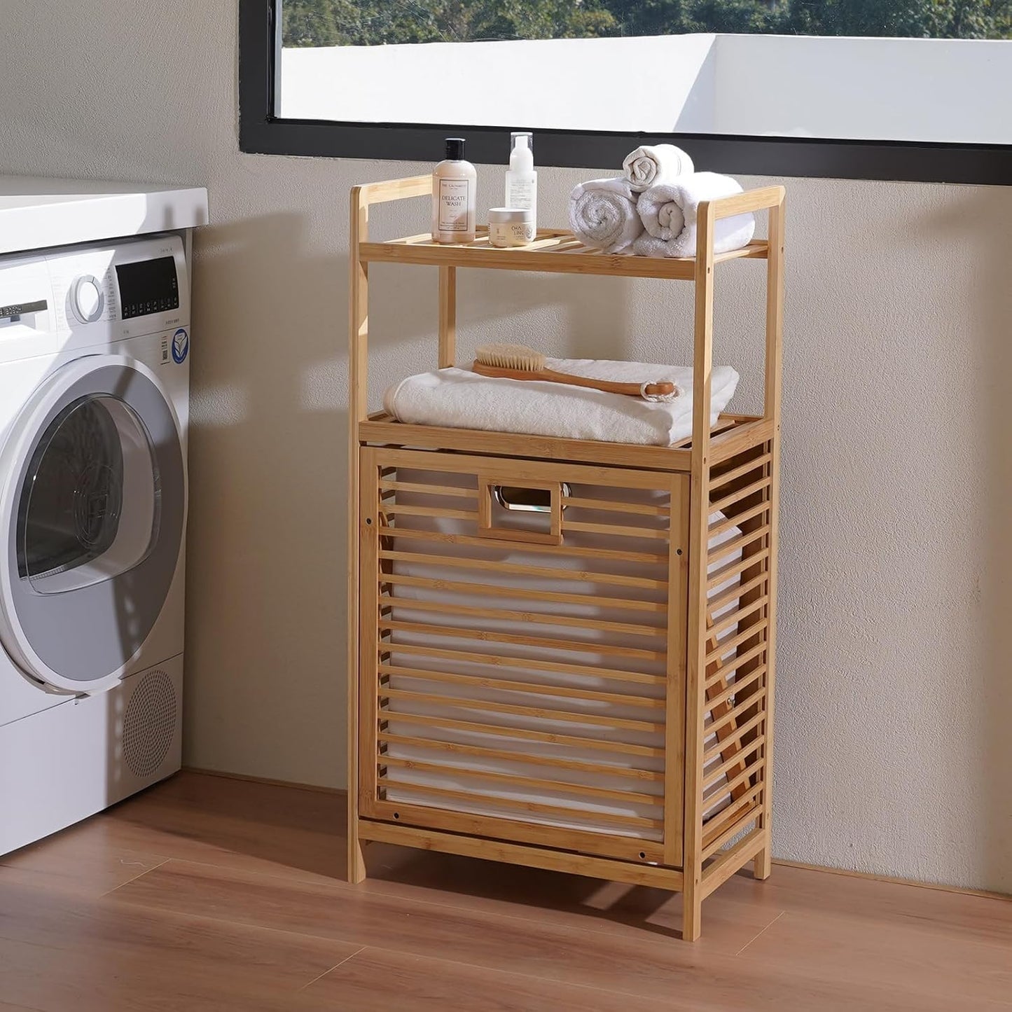 Laundry Hamper with 2-Tier Shelves & Tilt Out Basket, Laundry Baskets Organizer Hampers Bathroom Storage Shelf for Laundry Room, Bathroom, Nursery, Bedroom, Guest Room, Closet (2 Tier - Large)