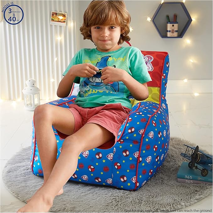 Idea Nuova Marvel Spidey & His Amazing Friends Toddler Nylon Bean Bag Chair with Piping & Top Carry Handle, NN201537, Large, Spidey & Friends