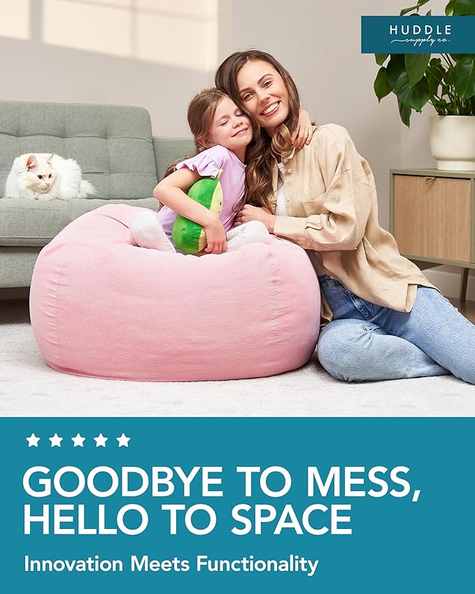 Stuffed Animal Bean Bag Storage (No Filler) - Machine Washable Kids Bean Bag Chair - Extra Large Pink Bean Bag Chair Cover Stuff Toys & Soft Items - Stuffed Animal Holder for Girls -Pink Corduroy